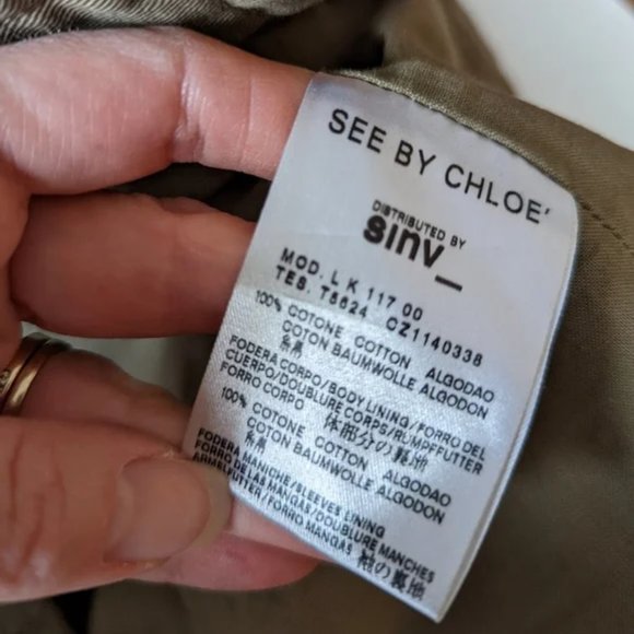 SEE BY CHLOE Military Cargo Safari Belted Trench Jacket - Green - Size 4 Small - Picture 12 of 12